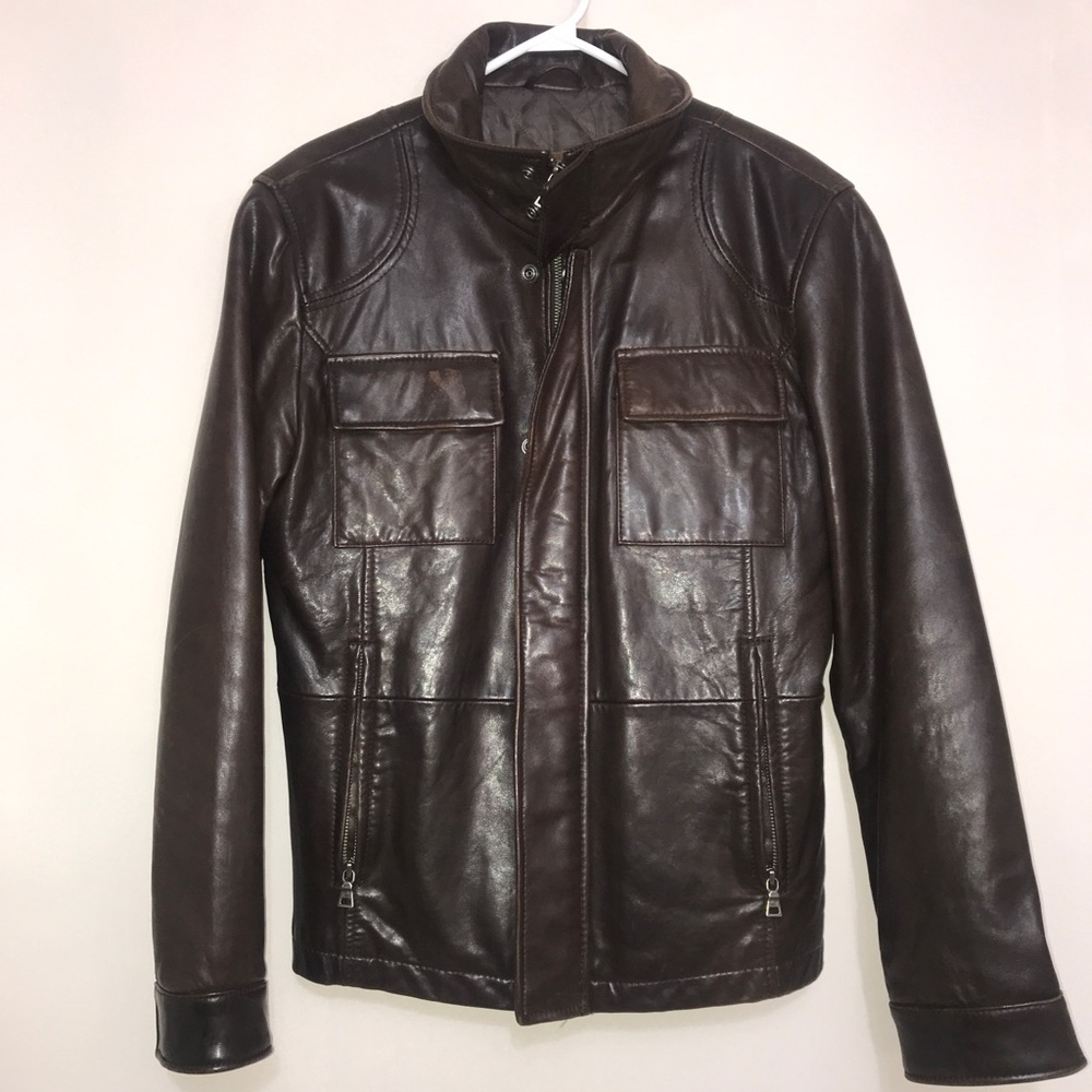 DANIER Rustic Brown Leather Zip Up Utility Jacket